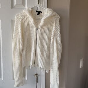Women's White Hooded Sweater